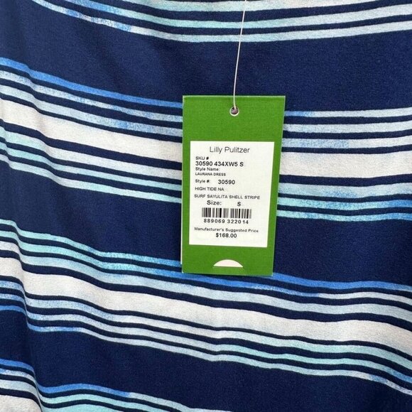 Lilly Pulitzer Womens Small Laurana Blue Stripe Off-The-Shoulder Stretch Dress - Picture 7 of 11